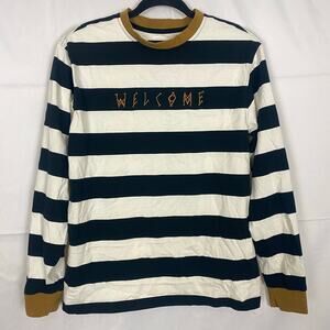 Welcome Skateboards Striped Long Sleeve Skater Shirt Black White Gold Small